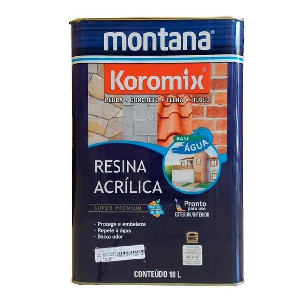 Resina Acrílica Base Água Koromix Montana Brilhante Incolor 18l - RESINA ACR 18L BRI B.AGUA INCOLOR MONTANA
